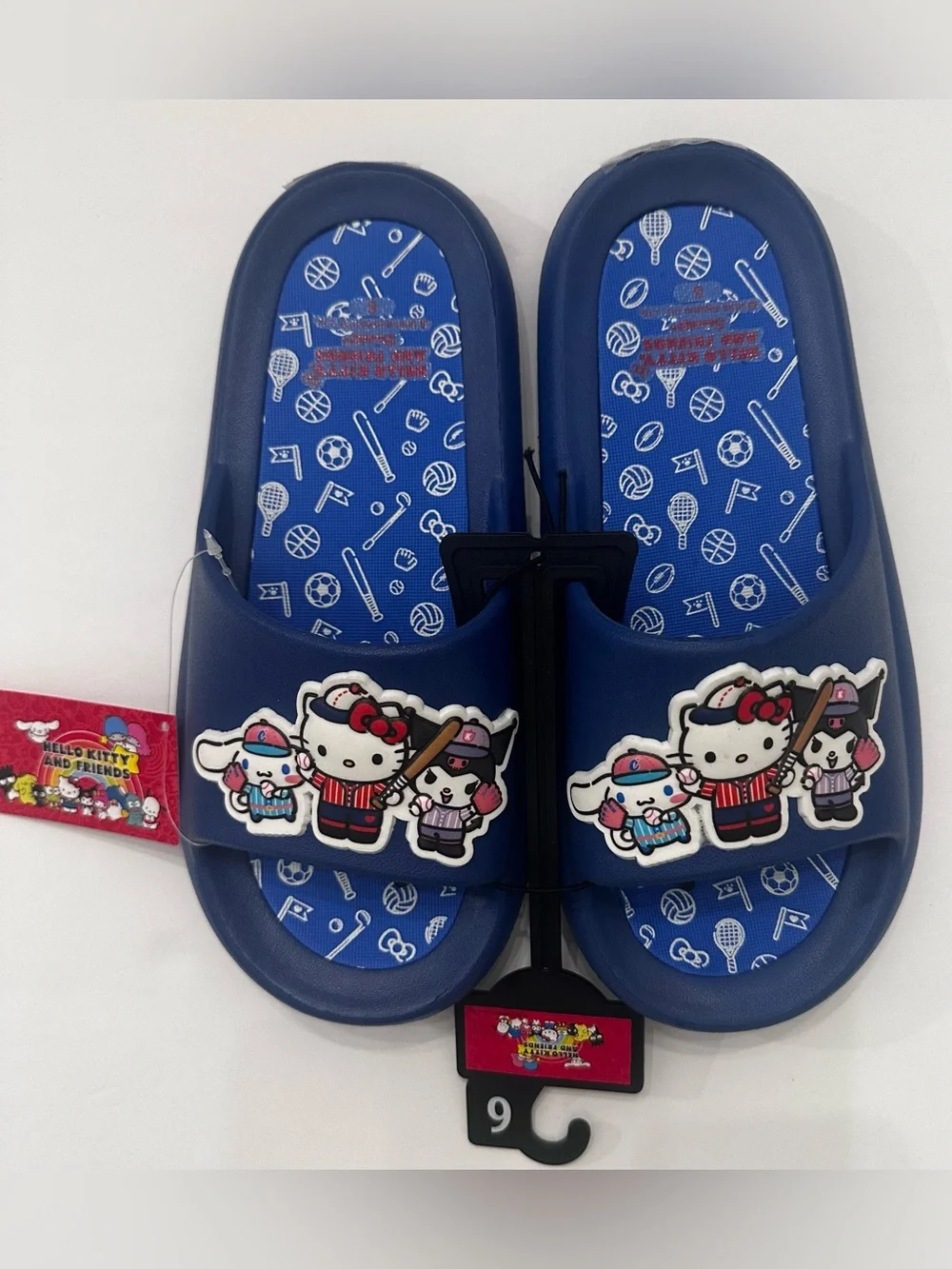 New Hello Kitty and Friends Kids Licensed Blue Slides Baseball Theme Kids Size 6
